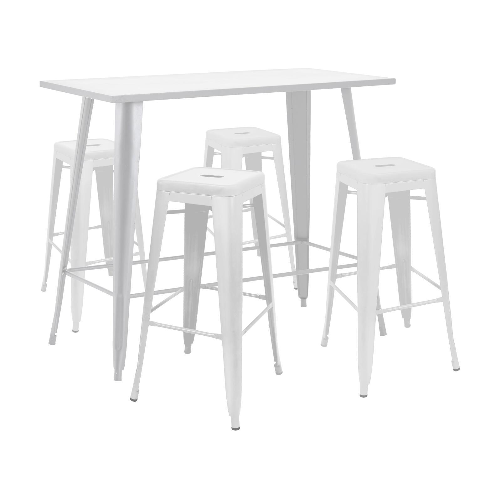 Hochgartentisch 120 x 60 cm und 4 Hocker aus mattem schwarzem Metall 