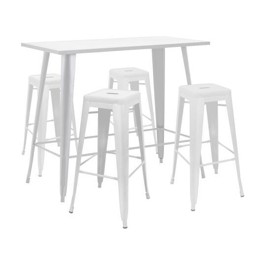 Hochgartentisch und 4 Matt Black Metall Stools | Oviala