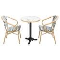 Quadratischer Terrassentisch aus Sperrholz mit Aluminiumkante ⌀60 cm und 2 Stühlen im Pariser Bistrostil