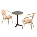 Quadratischer Terrassentisch aus Sperrholz mit Aluminiumkante ⌀60 cm und 2 Stühlen im Pariser Bistrostil