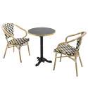 Quadratischer Terrassentisch aus Sperrholz mit Aluminiumkante ⌀60 cm und 2 Stühlen im Pariser Bistrostil