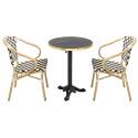 Quadratischer Terrassentisch aus Sperrholz mit Aluminiumkante ⌀60 cm und 2 Stühlen im Pariser Bistrostil