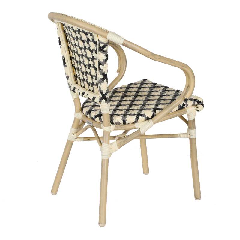 Quadratischer Terrassentisch aus Sperrholz mit Aluminiumkante ⌀60 cm und 2 Stühlen im Pariser Bistrostil