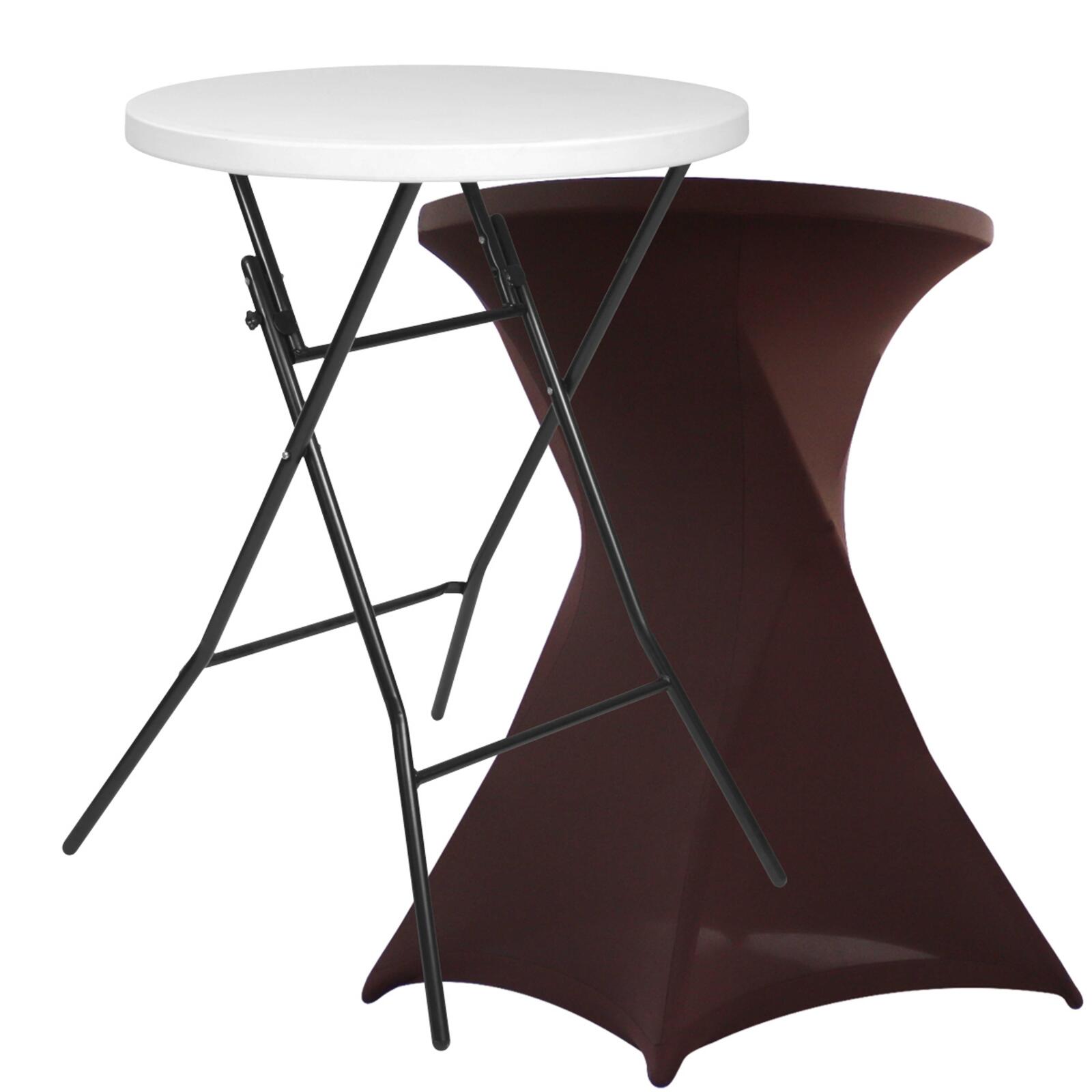 Klappbarer Stehtisch 110x80 und brauner Stretchbezug Klappbarer Stehtisch 110x80 und brauner Stretchbezug