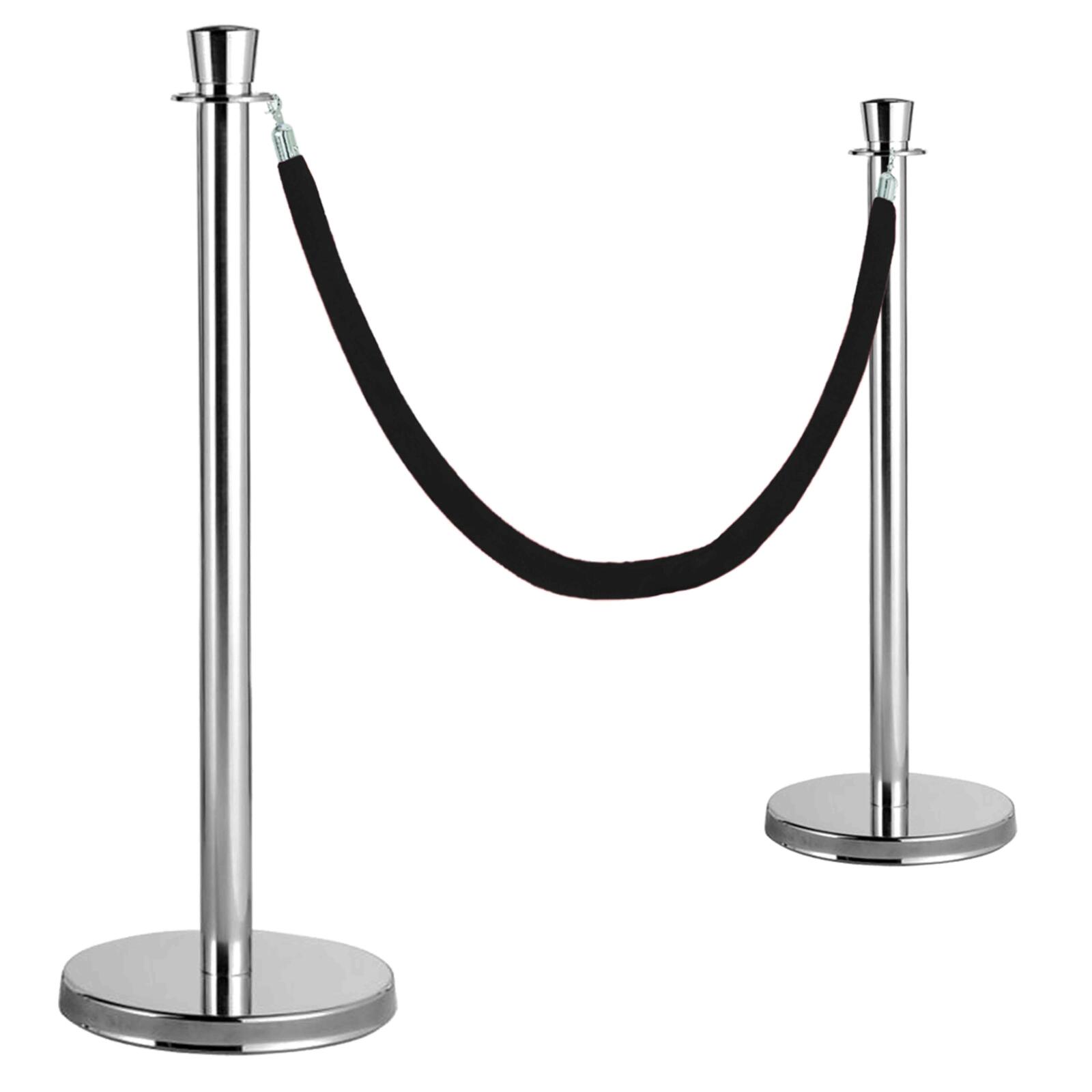 Führungspfosten aus Edelstahl und schwarze Samtschnur Führungspfosten aus Edelstahl und schwarze Samtschnur