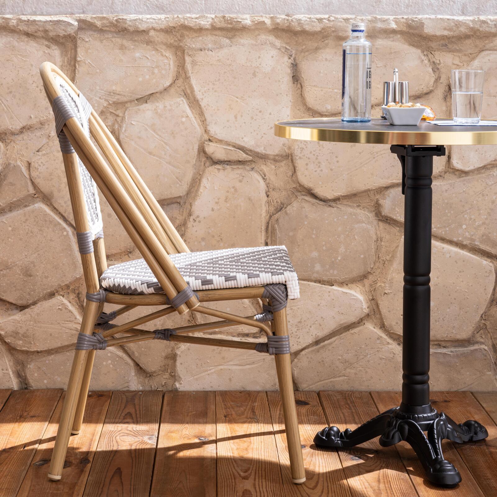 Terrassentisch ⌀60 cm, laminiert und 2 Aluminiumstühle im Bistrostil 