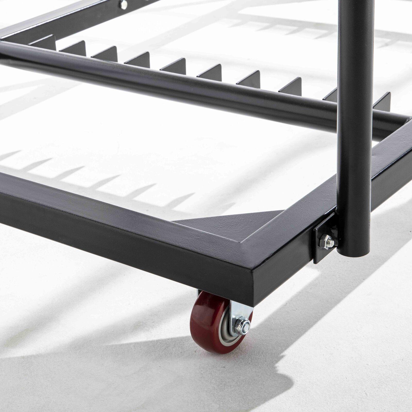 Set aus 6 runden HDPE-Klapptischen 180 cm und Transportwagen