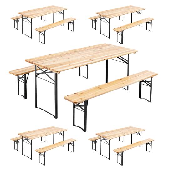 Klapptisch holz und 2 klappbare Holzbänke für 8 Plätze, 177 x 80 cm – 5er-Set | Oviala