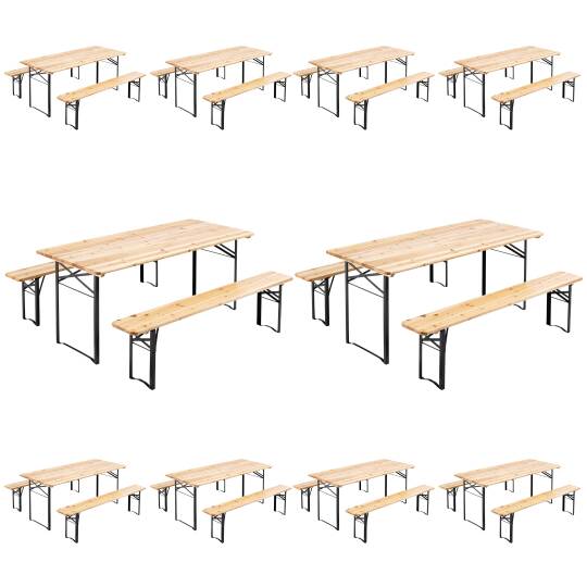 Klapptisch holz und 2 klappbare Holzbänke für 8 Plätze, 177 x 80 cm – 10er-Set | Oviala