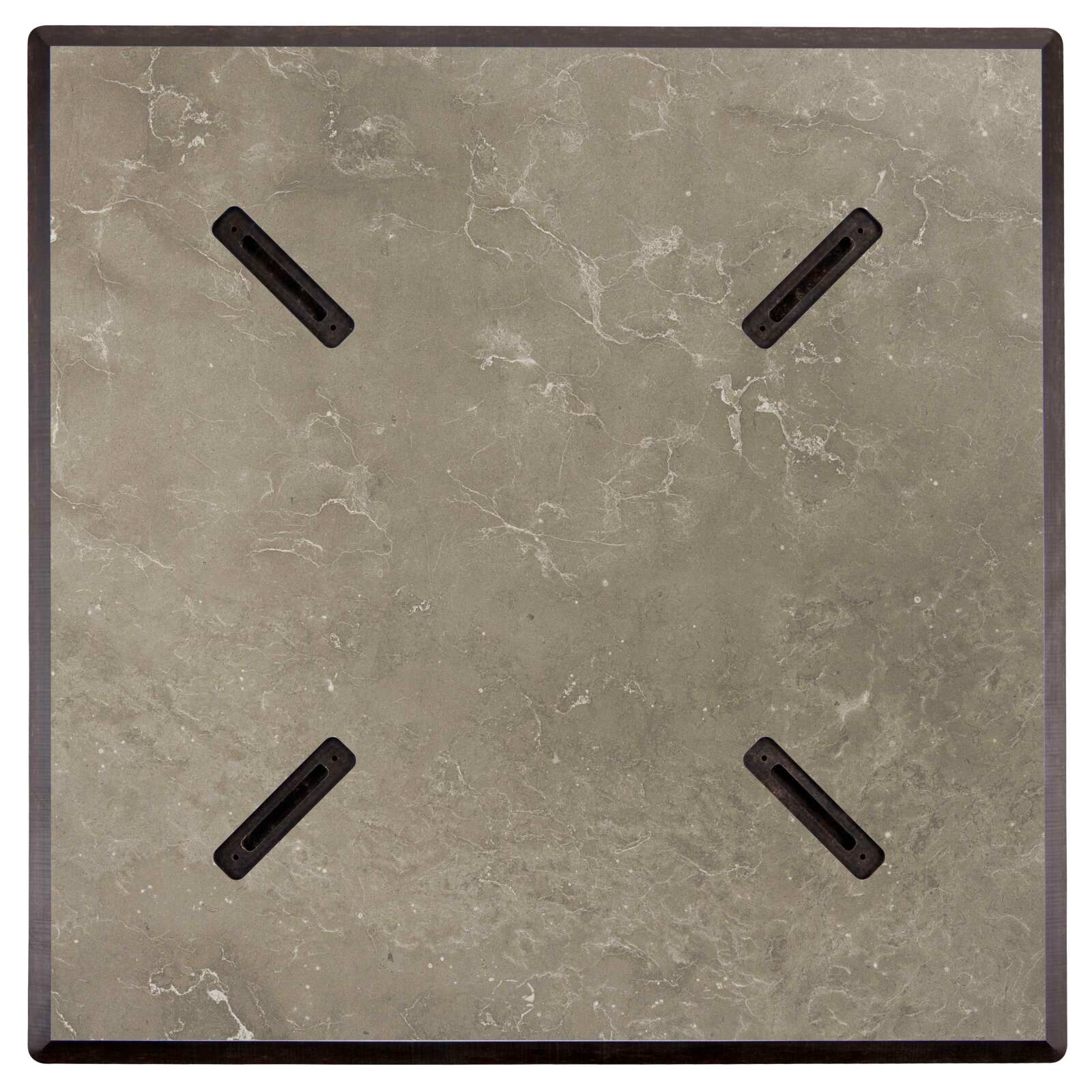 70x70 cm großer laminierter Liegetisch mit schwarzem Bein und Metallstühlen