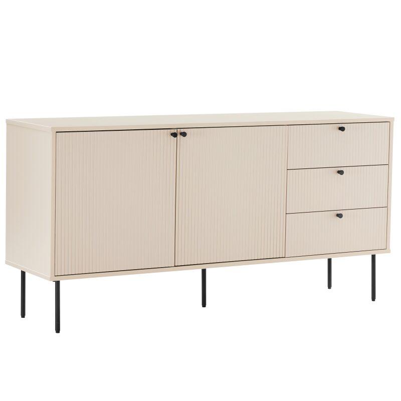 Büfett 2 Türen und 3 Schubladen aus Stahl und MDF FSC® Melamindekor 150 cm