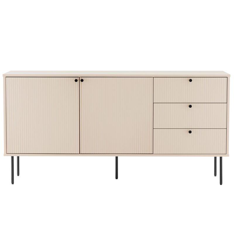 Büfett 2 Türen und 3 Schubladen aus Stahl und MDF FSC® Melamindekor 150 cm