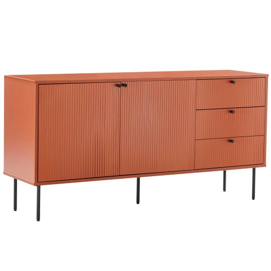 Büfett 2 Türen und 3 Schubladen aus Stahl und MDF FSC® Melamindekor 150 cm | Oviala