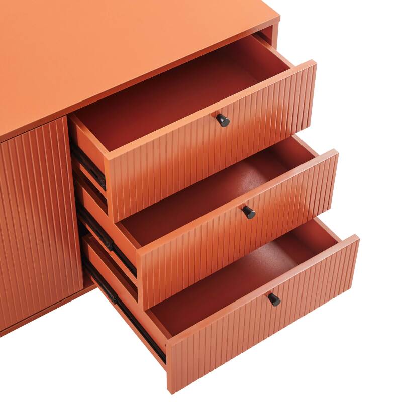 Büfett 2 Türen und 3 Schubladen aus Stahl und MDF FSC® Melamindekor 150 cm