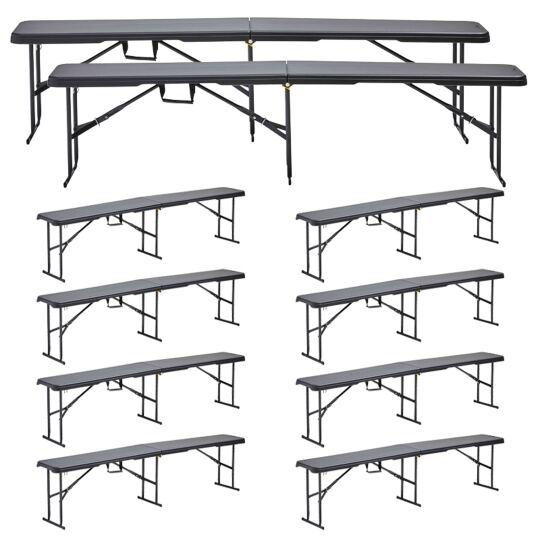 Set mit 10 Klappbänken 180 cm – Schwarz | Oviala