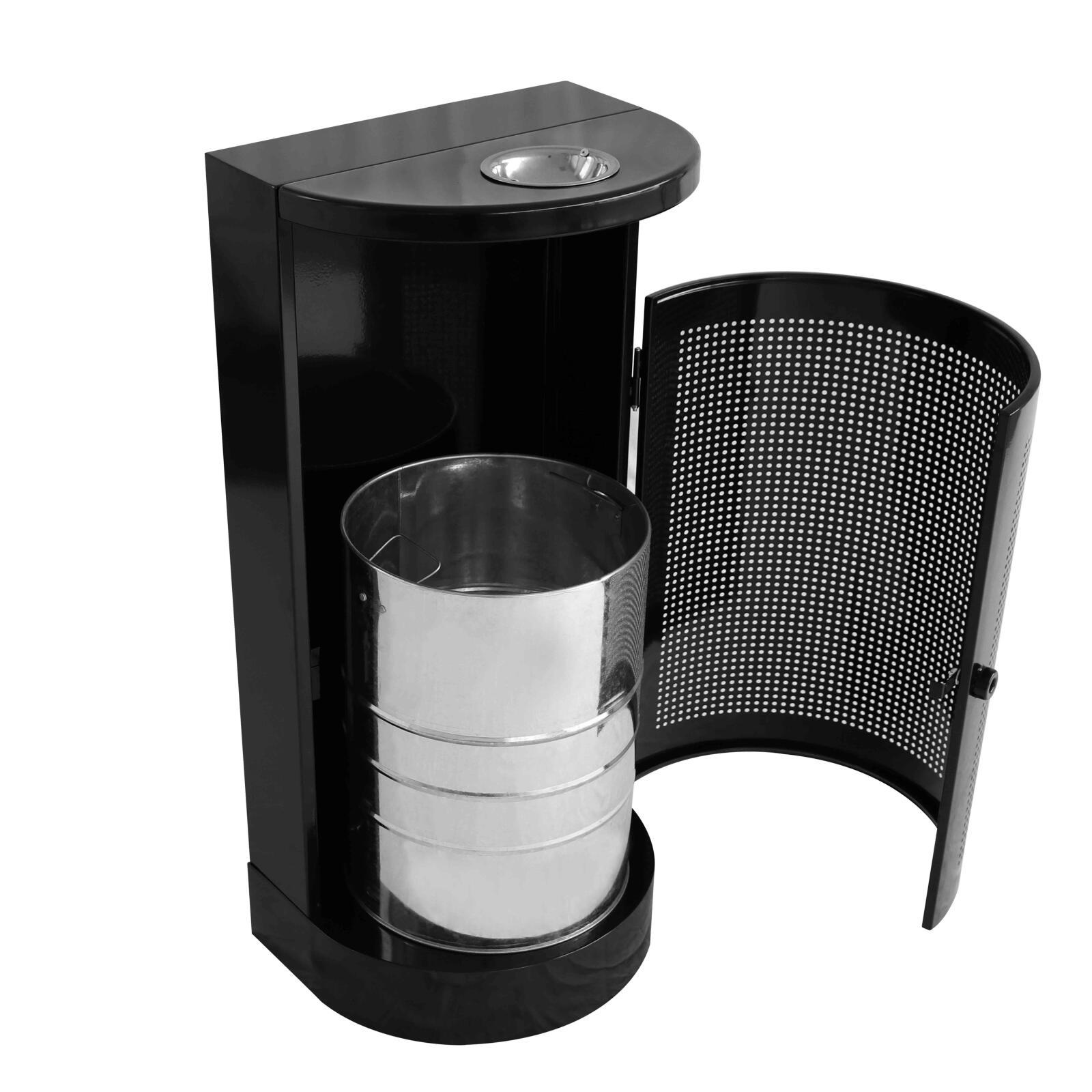 Wandmontierter Mülleimer und Aschenbecher aus Stahl für den Außenbereich – 29 l Wandmontierter Mülleimer und Aschenbecher aus Stahl für den Außenbereich – 29 l