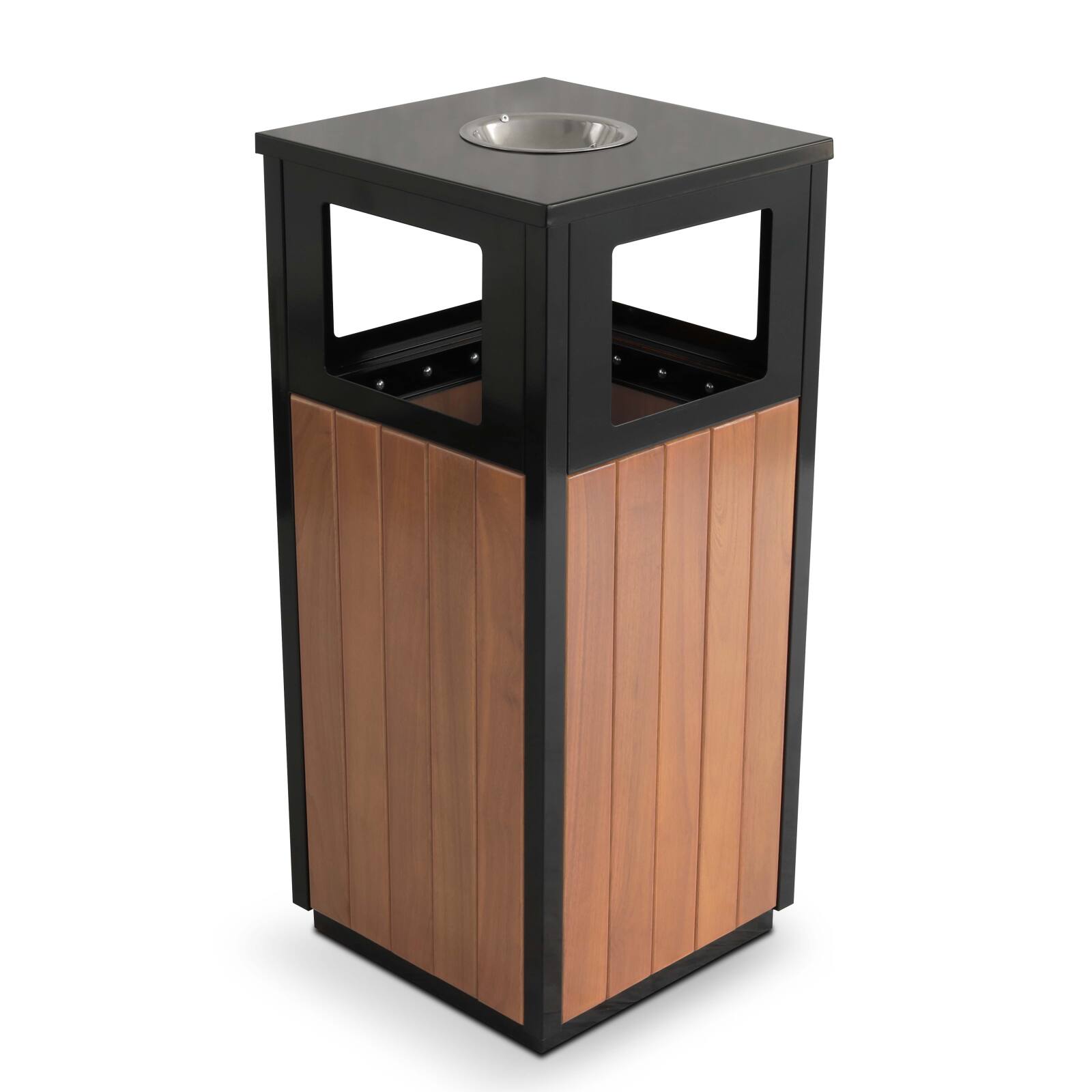 Set mit 2 Mülleimern aus Stahl und Polyholz mit Aschenbecher – 29 l Set mit 2 Mülleimern aus Stahl und Polyholz mit Aschenbecher – 29 l