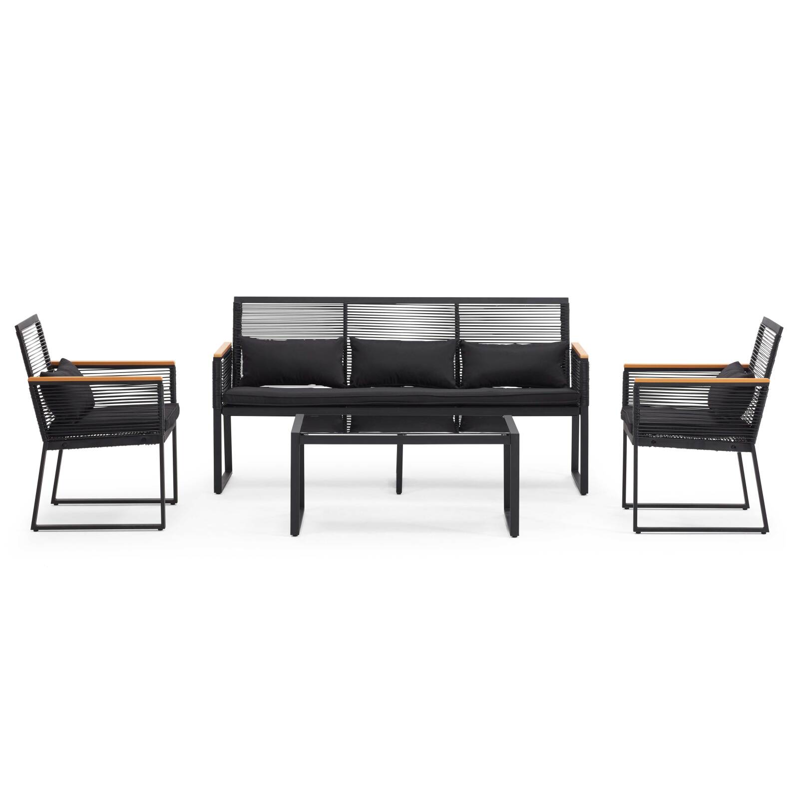 Gartenmöbel aus schwarzen geflochtenen Drähten – 5 Sitzplätze