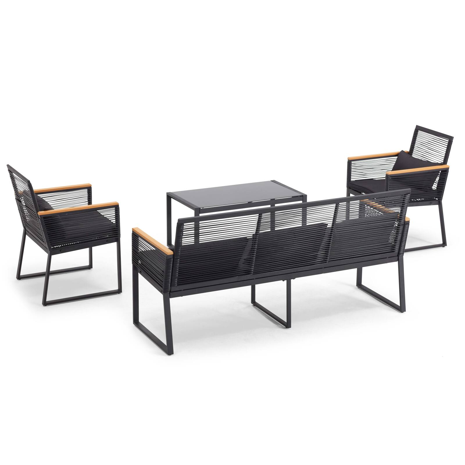 Gartenmöbel aus schwarzen geflochtenen Drähten – 5 Sitzplätze