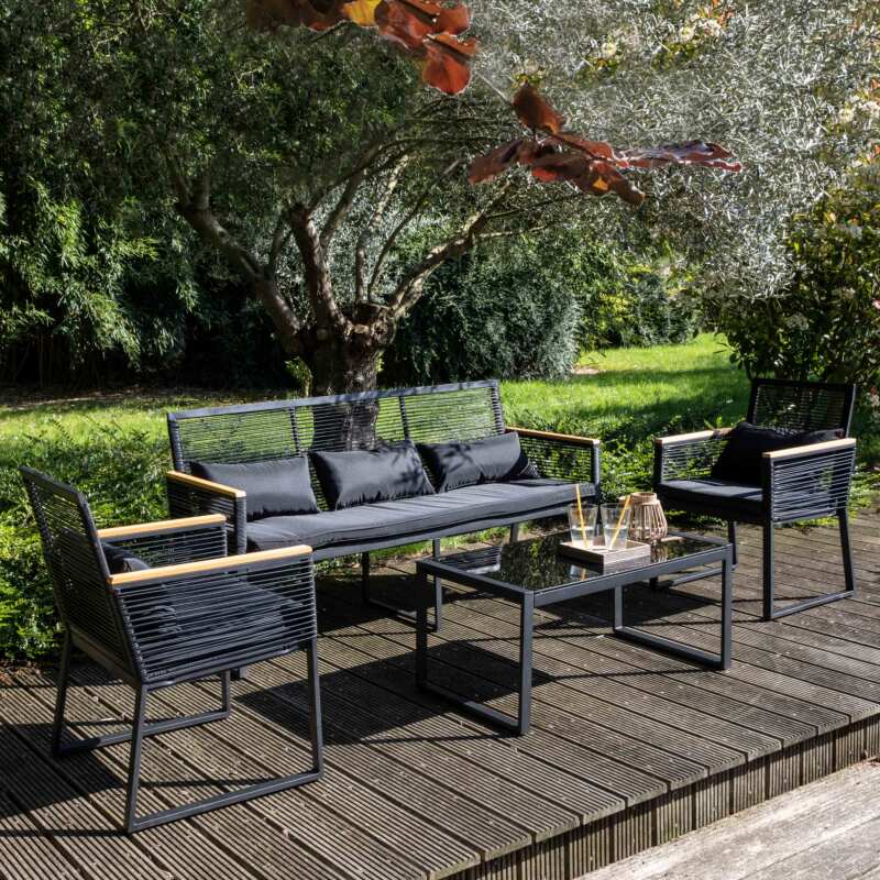 Gartenmöbel aus schwarzen geflochtenen Drähten – 5 Sitzplätze