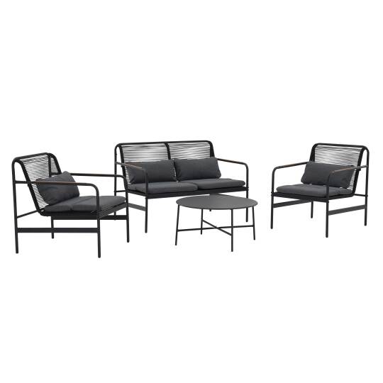 4-Sitzer-Gartenmöbel aus Metall mit 1 Sofa, 2 Sesseln und Couchtisch