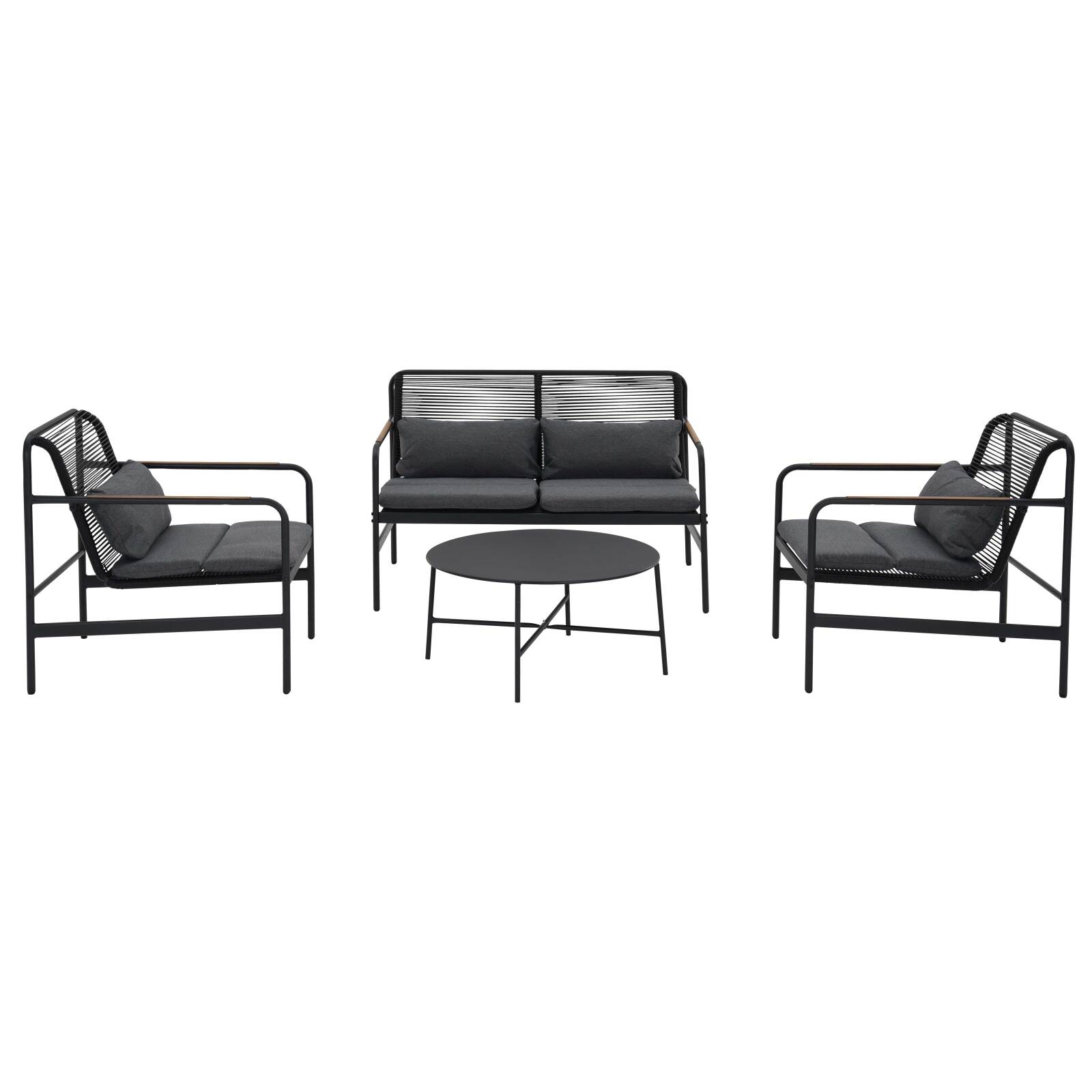 4-Sitzer-Gartenmöbel aus Metall mit 1 Sofa, 2 Sesseln und Couchtisch
