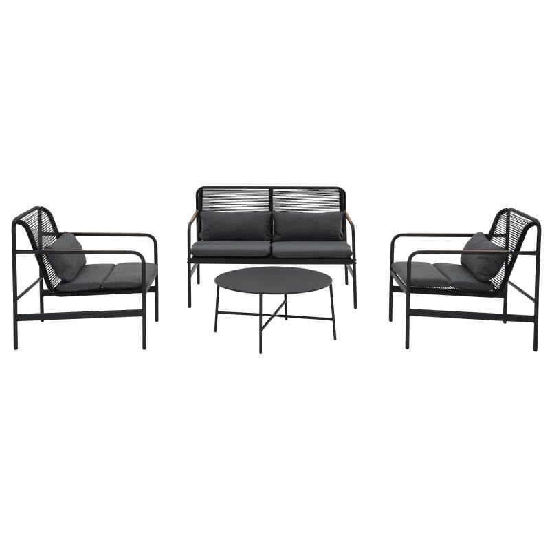 4-Sitzer-Gartenmöbel aus Metall mit 1 Sofa, 2 Sesseln und Couchtisch