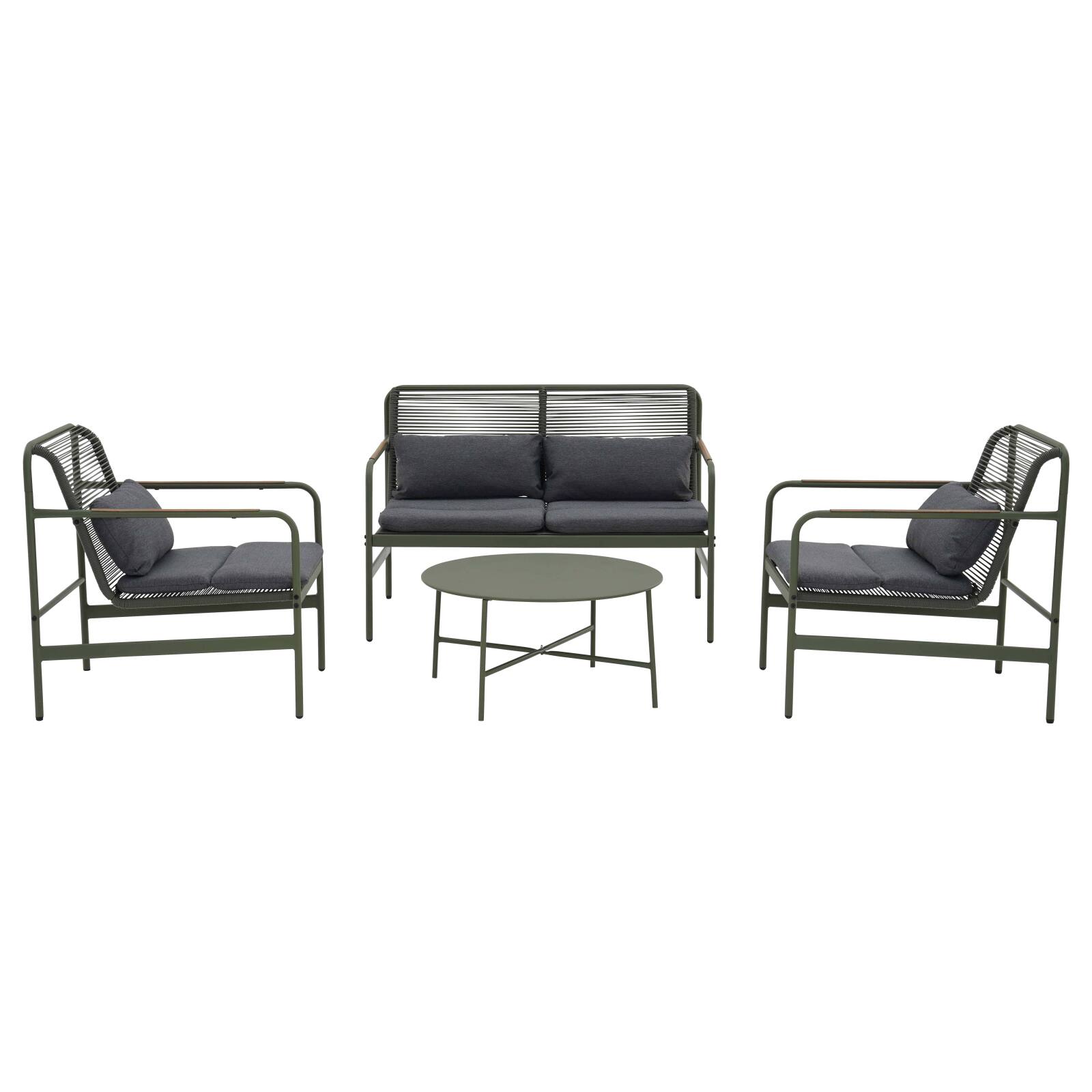 4-Sitzer-Gartenmöbel aus Metall mit 1 Sofa, 2 Sesseln und Couchtisch
