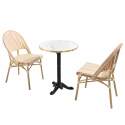 Terrassentisch ⌀60 cm, laminiert und 2 Bistrostühle aus synthetischem Rattan