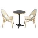 Terrassentisch ⌀60 cm, laminiert und 2 Bistrostühle aus synthetischem Rattan