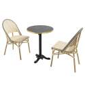 Terrassentisch ⌀60 cm, laminiert und 2 Bistrostühle aus synthetischem Rattan