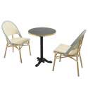 Terrassentisch ⌀60 cm, laminiert und 2 Bistrostühle aus synthetischem Rattan