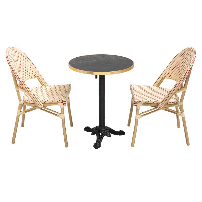 Terrassentisch ⌀60 cm, laminiert und 2 Bistrostühle aus synthetischem Rattan (3/8)