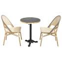Terrassentisch ⌀60 cm, laminiert und 2 Bistrostühle aus synthetischem Rattan