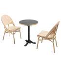 Terrassentisch ⌀60 cm, laminiert und 2 Bistrostühle aus synthetischem Rattan
