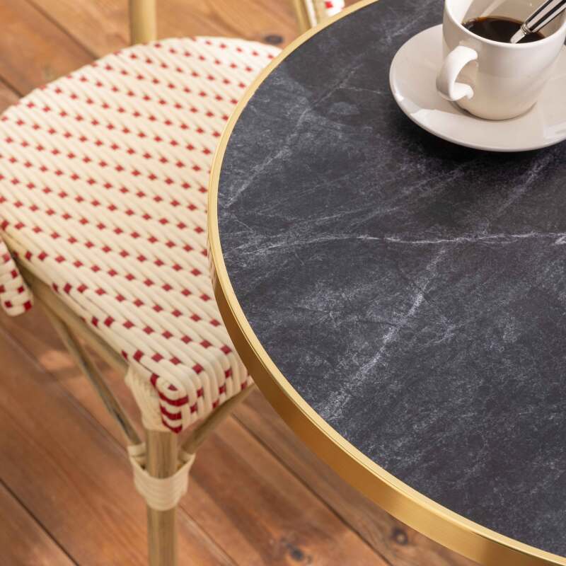 Terrassentisch ⌀60 cm, laminiert und 2 Bistrostühle aus synthetischem Rattan (2/8)