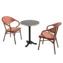 Terrassentisch ⌀60 cm, laminiert und 2 Bistrostühle aus Aluminium und synthetischem Rattan
