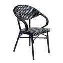 Terrassentisch ⌀60 cm, laminiert und 2 Bistrostühle aus Aluminium und synthetischem Rattan