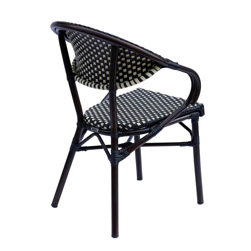 Terrassentisch ⌀60 cm, laminiert und 2 Bistrostühle aus Aluminium und synthetischem Rattan