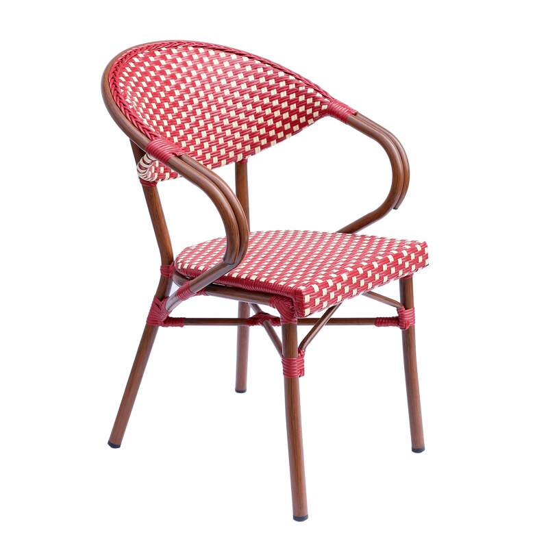 Terrassentisch ⌀60 cm, laminiert und 2 Bistrostühle aus Aluminium und synthetischem Rattan