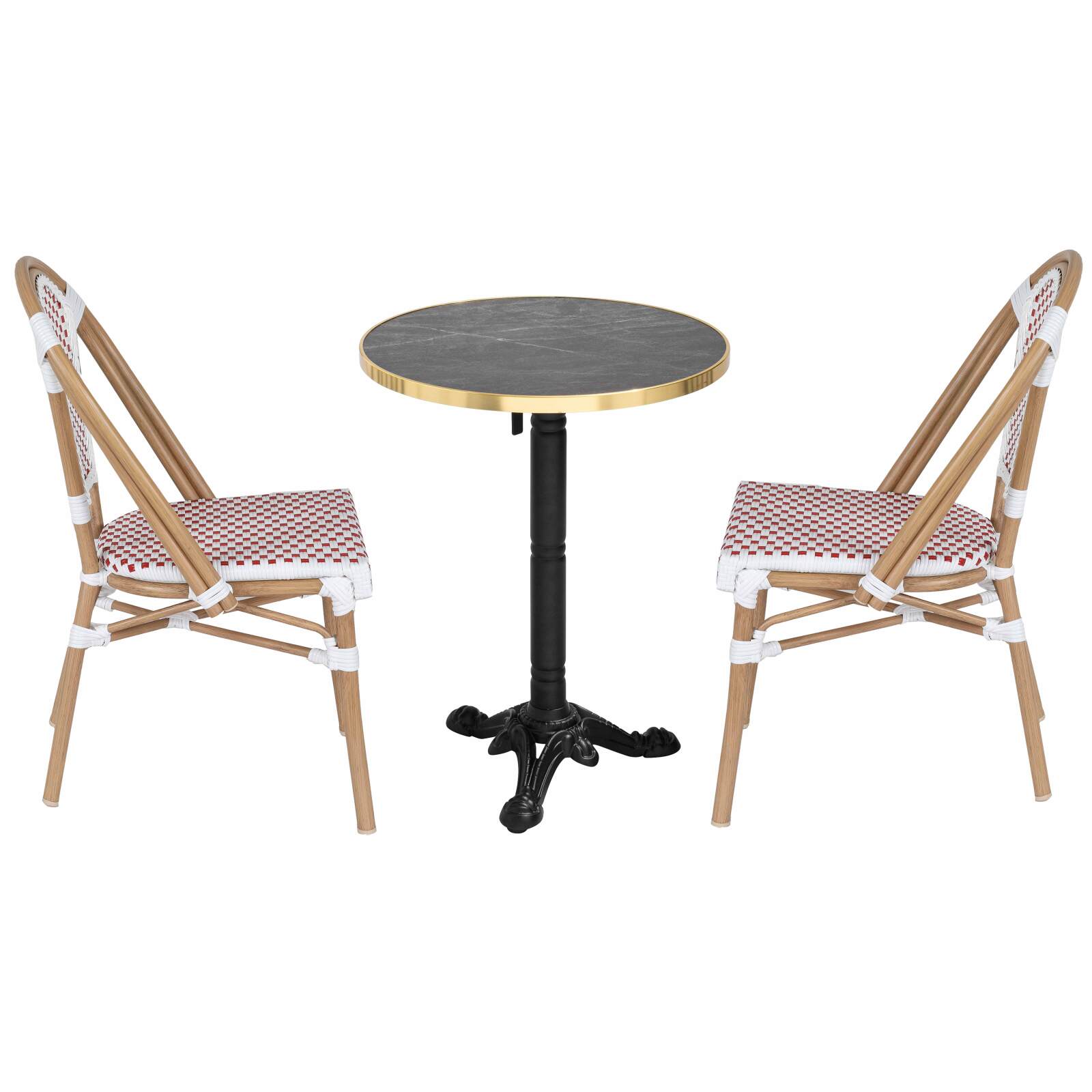 Terrassentisch ⌀60 cm, laminiert und 2 Stühle im Pariser Bistro-Stil