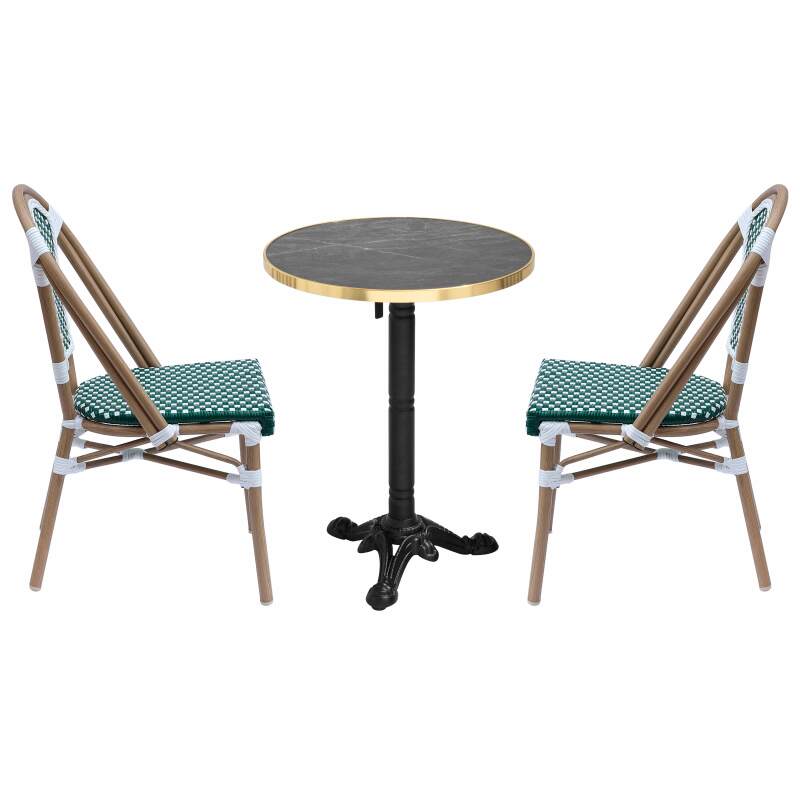 Terrassentisch ⌀60 cm, laminiert und 2 Stühle im Pariser Bistro-Stil