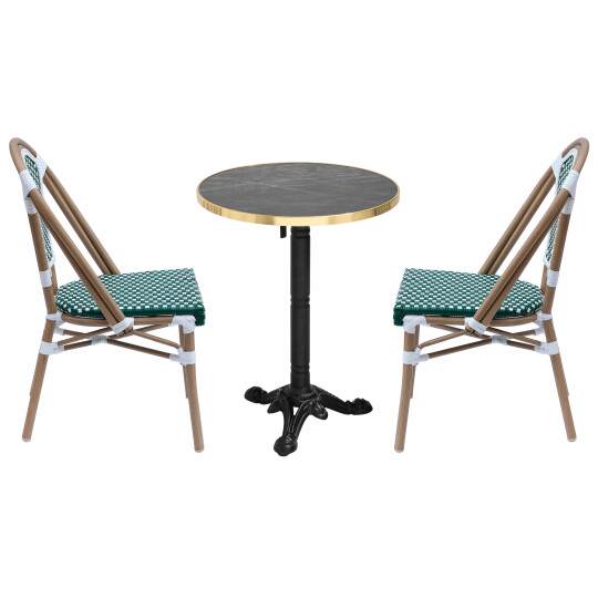 Terrassentisch ⌀60 cm, laminiert und 2 Stühle im Pariser Bistro-Stil