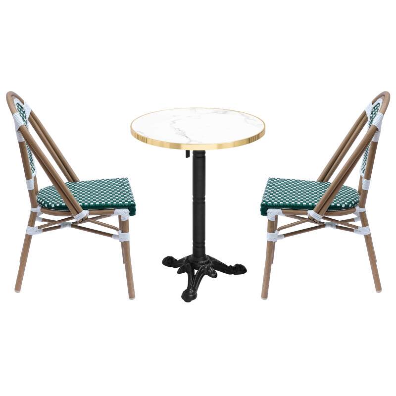 Terrassentisch ⌀60 cm, laminiert und 2 Stühle im Pariser Bistro-Stil