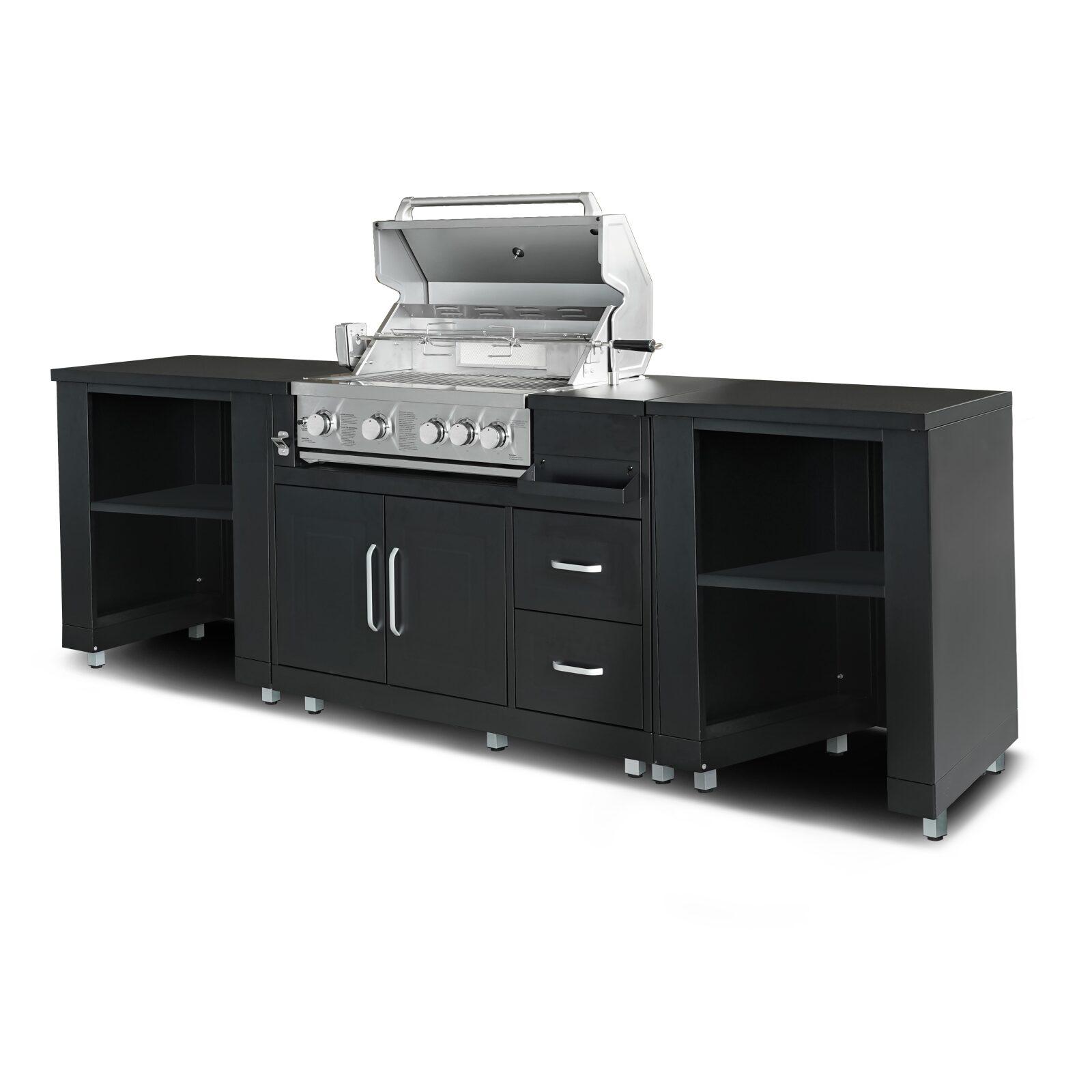 3-Element-Außenküche aus Stahl mit Grill