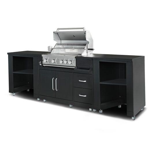 Outdoor-Küche aus Metall mit Grill und Stauraum – 3 Module | Oviala