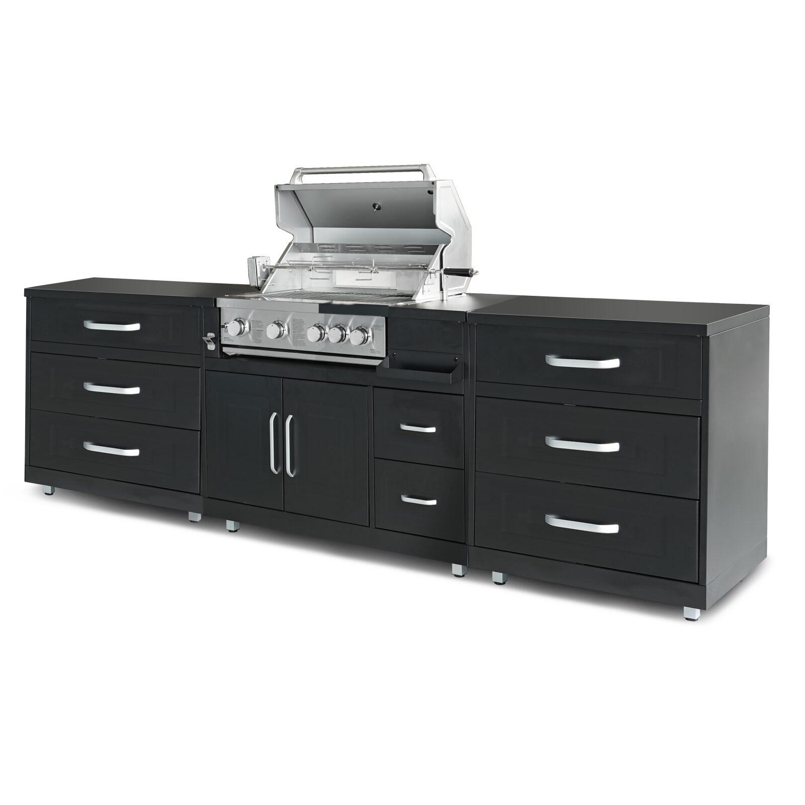 3-Elemente-Außenküche aus Stahl mit Grill