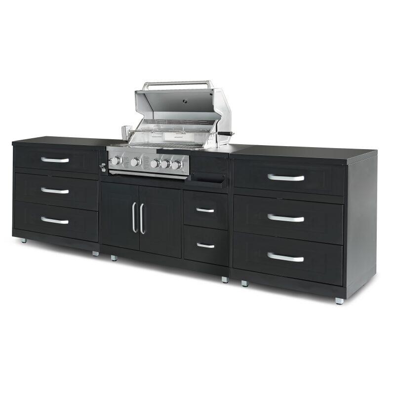 3-Elemente-Außenküche aus Stahl mit Grill