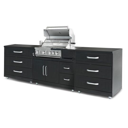 Outdoor-Küche aus Metall mit Grill und Stauraum – 3 Module | Oviala