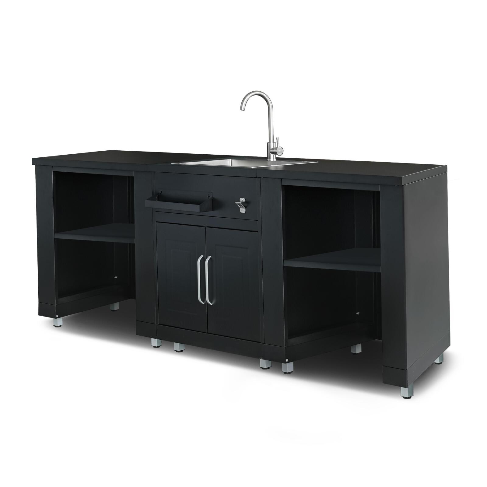 3-Element-Außenküche aus Stahl mit Spüle